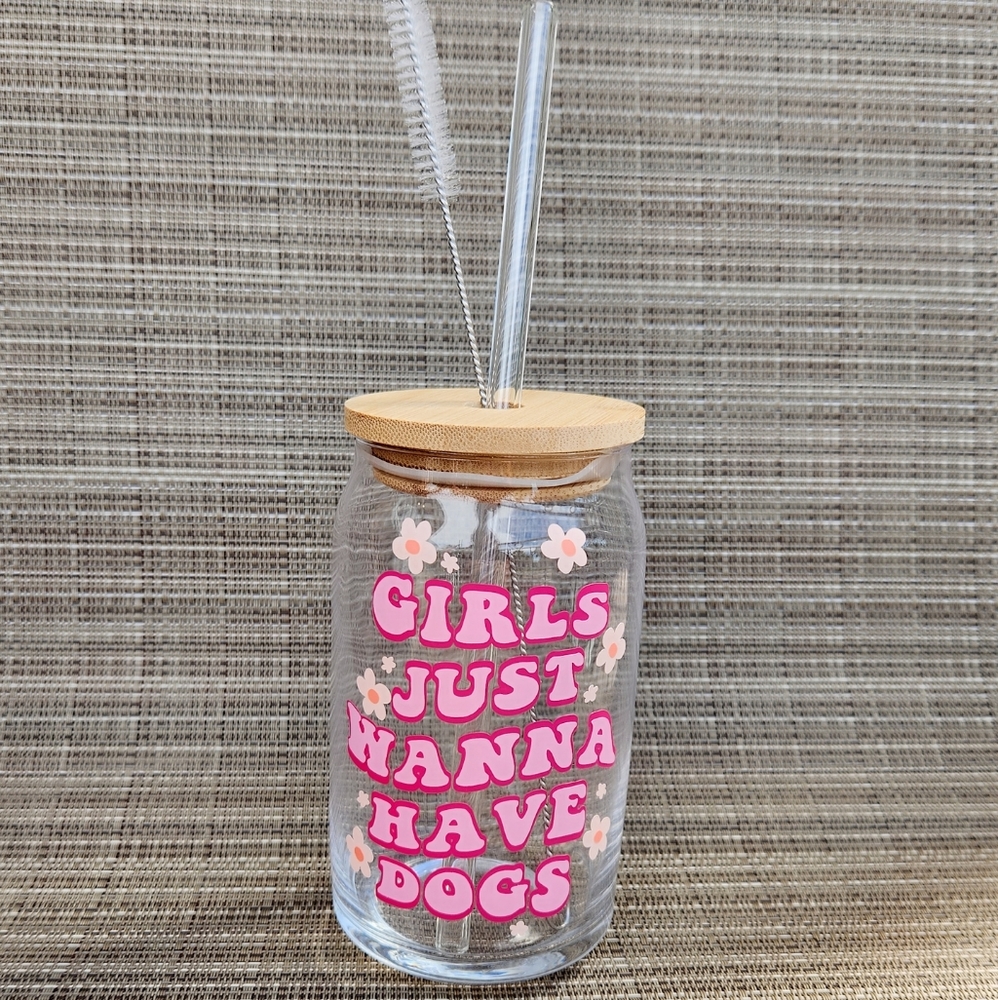 🟣FIRM PRICE🟣 NEW Girls just wanna have dogs Libbey 16oz Glass Can